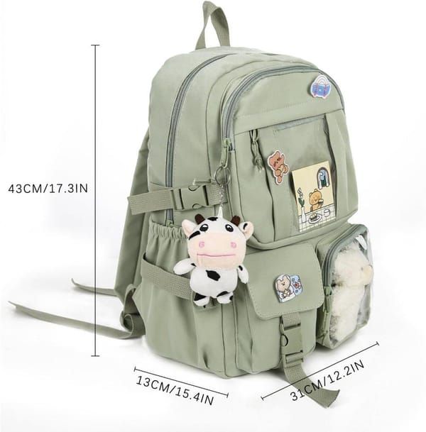 K‑Style Kids Backpack with Cute Accessories, 43×31cm Large Capacity School Backpack, Pink Casual Daypack for Children & Teenagers