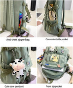 K‑Style Kids Backpack with Cute Accessories, 43×31cm Large Capacity School Backpack, Pink Casual Daypack for Children & Teenagers