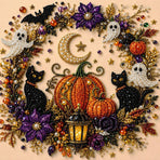 DIY Halloween Cute Ghost Lantern Diamond Painting Kit, Pearl Bead Art 20×20cm, Pre‑Stretched Inner Frame, Plastic Sealed Package with Full Set Craft Tools