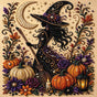 DIY Halloween Witch Pumpkin Diamond Painting Kit, Pearl Bead Art 20×20cm, Pre‑Stretched Inner Frame, Plastic Sealed Package with Full Set Craft Tools