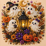 DIY Halloween Witch Pumpkin Diamond Painting Kit, Pearl Bead Art 20×20cm, Pre‑Stretched Inner Frame, Plastic Sealed Package with Full Set Craft Tools