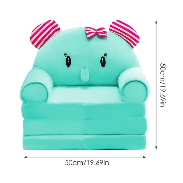 2-in-1 Foldable Kids Cartoon Sofa, Frog Shaped Plush Toddler Couch, Convertible Sofa to Lounger for Bedroom Playroom