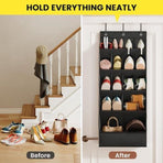 Over The Door Shoe Organizer, 15 Large Pockets Hanging Shoe Storage Bag, Space Saving Door Hanging Organizer for Shoes & Home Accessories, Black