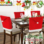 5 Pack Santa Hat Chair Covers, Red Christmas Chair Back Covers, Xmas Dining Chair Slipcovers for Christmas Dinner Party Decorations