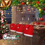 5 Pack Santa Hat Chair Covers, Red Christmas Chair Back Covers, Xmas Dining Chair Slipcovers for Christmas Dinner Party Decorations