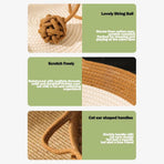 Cotton Rope Woven Cat Bed Basket with Hanging Toy Ball Foldable Round Pet Nest Brown L
