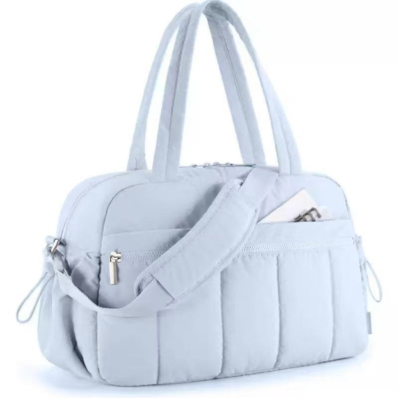 Puffer Duffle Bag with Wet Compartment, Compact Weekender Sports Travel Bag for Men & Women, 40x20x28cm, Blue