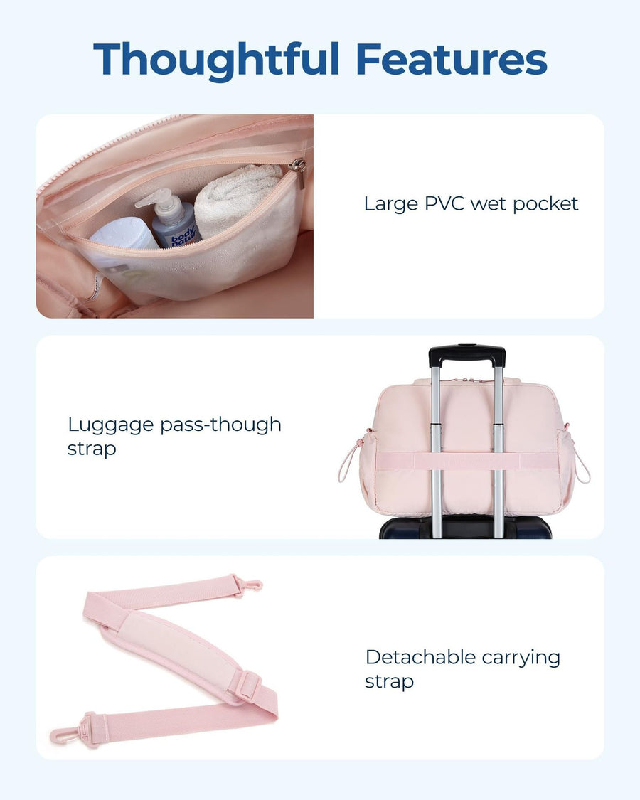 Puffer Duffle Bag with Wet Compartment, Compact Weekender Sports Travel Bag for Men & Women, 40x20x28cm, Blue
