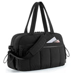 Puffer Duffle Bag with Wet Compartment, Compact Weekender Sports Travel Bag for Men & Women, 40x20x28cm, Black