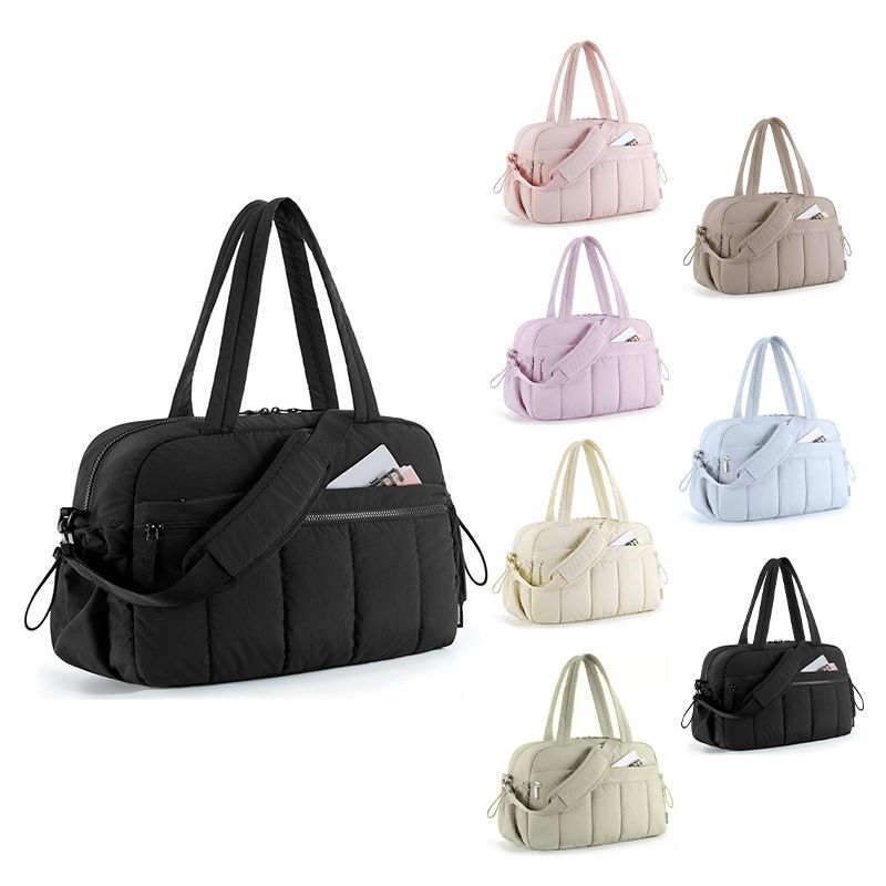 Puffer Duffle Bag with Wet Compartment, Compact Weekender Sports Travel Bag for Men & Women, 40x20x28cm, Black