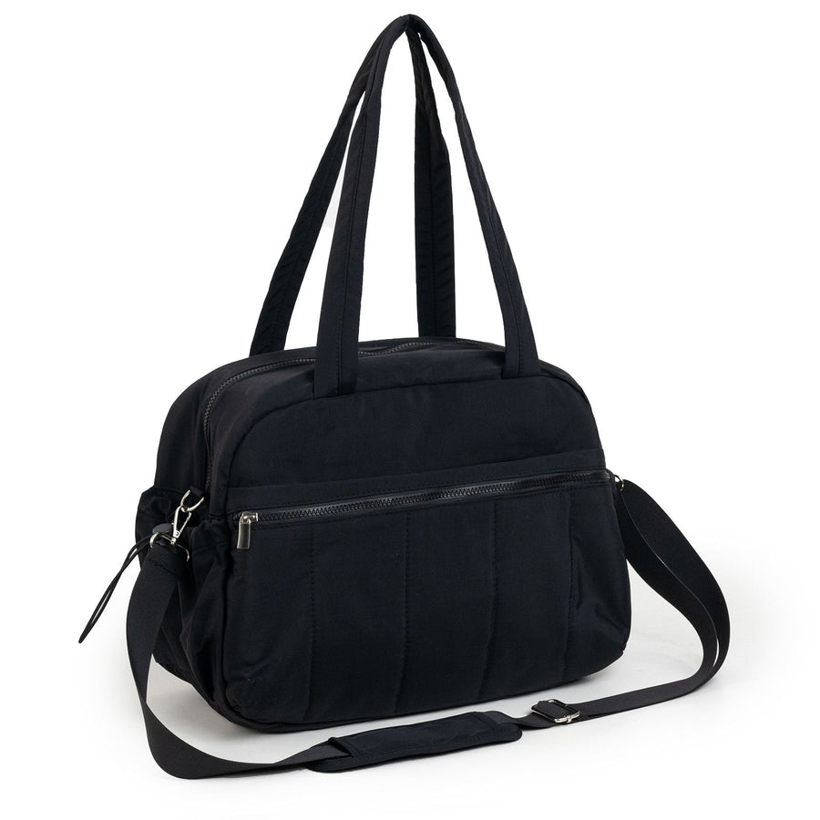 Puffer Duffle Bag with Wet Compartment, Compact Weekender Sports Travel Bag for Men & Women, 40x20x28cm, Black