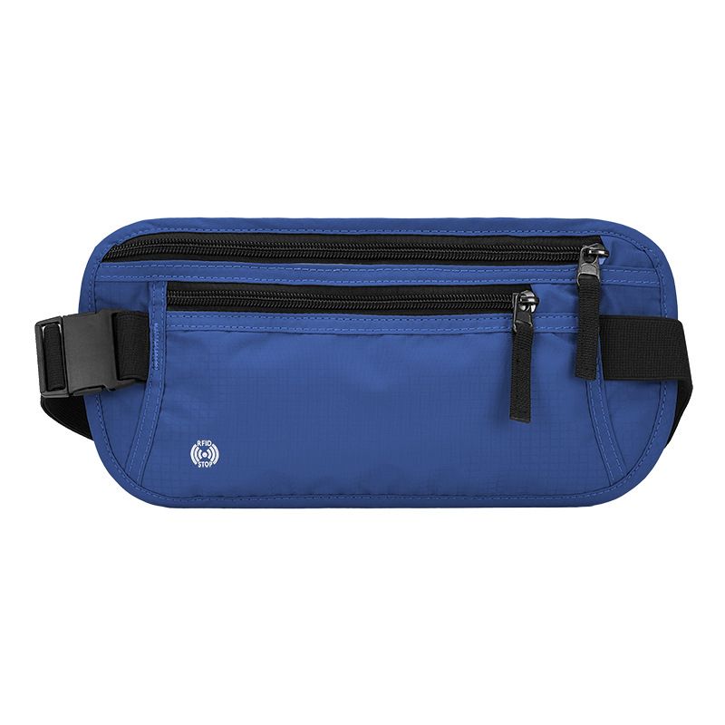 RFID Blocking Slim Anti-theft Waist Bag, Hidden Travel Money Belt for Passport, Documents and Cash, Navy Blue