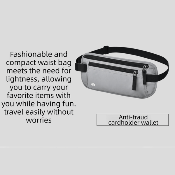 RFID Blocking Slim Anti-theft Waist Bag, Hidden Travel Money Belt for Passport, Documents and Cash, Navy Blue