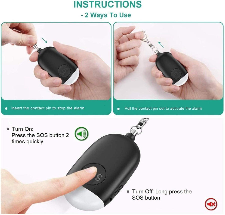White Rechargeable Personal Alarm Keychain, Self Defence Safety Alarm with LED Flashlight, Portable Emergency Security Siren for Women Kids Elderly
