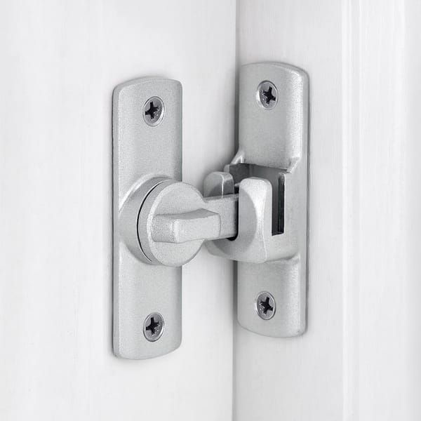Silver Barn Door Latch, 90/180 Degree Gate Latch, Aluminium Alloy Right Angle Flip Latch Hardware, Sliding Safety Lock for Barn Door, Cabinet & Bathroom