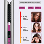 Grey Red Wireless Hair Straightener Curler 2 in 1, Portable Rechargeable Hair Styling Iron with Temperature Control