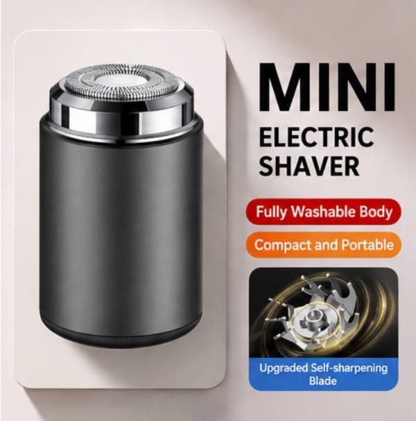 Mini Electric Shaver for Men, Rechargeable Portable Shaver, Metal Grey, Washable Rotary Razor for Travel & Daily Use