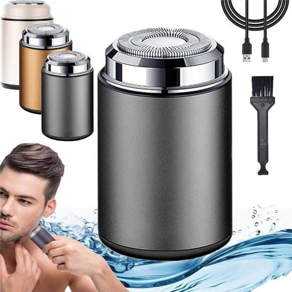 Mini Electric Shaver for Men, Rechargeable Portable Shaver, Metal Grey, Washable Rotary Razor for Travel & Daily Use