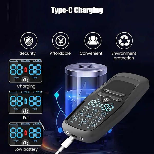 EMS TENS Massage Machine, Multi-function Meridian Pulse Therapy Device, Whole Body Microcurrent Pulse Massager with 8 Electrode Pads for Neck & Body Relief