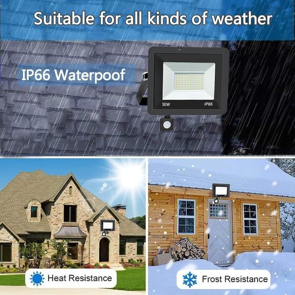 2 Pack LED Flood Lights with Motion Sensor, 50W 5000LM 6500K Cool White, IP66 Waterproof Outdoor Security Lights