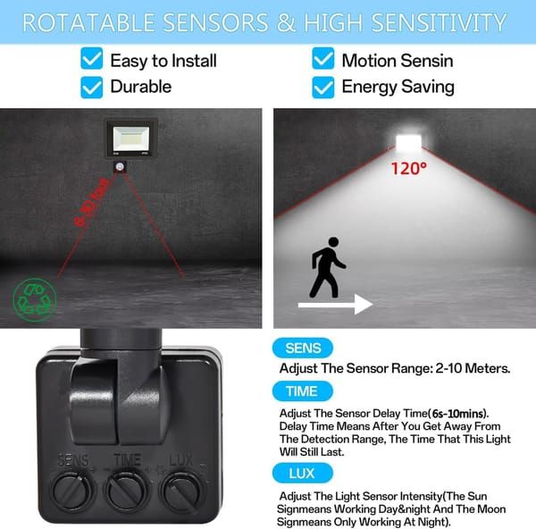 2 Pack LED Flood Lights with Motion Sensor, 50W 5000LM 6500K Cool White, IP66 Waterproof Outdoor Security Lights