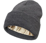 Hat - Knitted hat - Winter hat - Warm hat - Hat with satin lining - warm winter hat - knitted winter hat with fold-over brim - silk lining - soft knitted hat - warm and comfortable - for men and women - grey