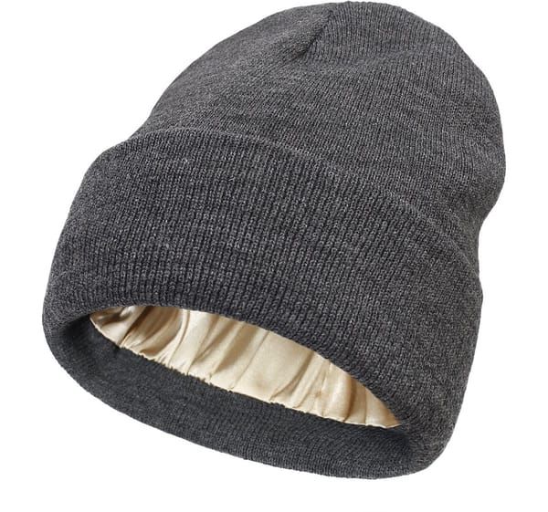 Hat - Knitted hat - Winter hat - Warm hat - Hat with satin lining - warm winter hat - knitted winter hat with fold-over brim - silk lining - soft knitted hat - warm and comfortable - for men and women - grey