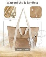 Waterproof Beach Bag for Women with Zipper Sand-Resistant Design Shoulder Strap, Perfect for Beach and Travel, Brown