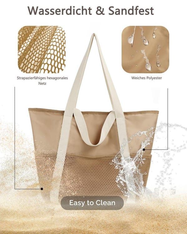 Waterproof Beach Bag for Women with Zipper Sand-Resistant Design Shoulder Strap, Perfect for Beach and Travel, Brown
