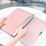 3-in-1 Laptop Sleeve Case with Built-in Stand & Wrist Rest, Waterproof PU Leather Notebook Cover for 13/14 Inch Laptops, Ergonomic Portable Laptop Protective Bag, Gray