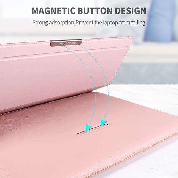 3-in-1 Laptop Sleeve Case with Built-in Stand & Wrist Rest, Waterproof PU Leather Notebook Cover for 13/14 Inch Laptops, Ergonomic Portable Laptop Protective Bag, Gray