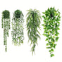 4 Pack Realistic Artificial Trailing Hanging Plants – Silver Dollar Eucalyptus, String of Pearls Succulent, Lush Boston Fern & Heart Leaf Pothos, Wall Mount Faux Greenery for Australian Coastal & Boho Home Styling