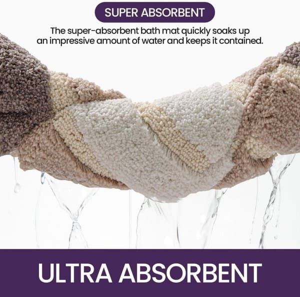 Gradient Striped Plush Bath Mat, Absorbent Quick‑Dry Non‑Slip Bathroom Rug for Home Entrance Bedroom