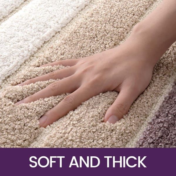 Gradient Striped Plush Bath Mat, Absorbent Quick‑Dry Non‑Slip Bathroom Rug for Home Entrance Bedroom
