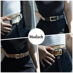 Unisex Double‑Sided Leather Ratchet Belt, Hole‑Free Adjustable Alloy Buckle for Men & Women(Brown）