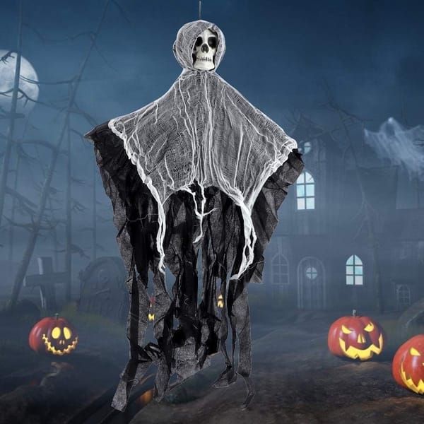 Hanging Skeleton Reaper Ghost Decoration, Reusable Halloween Prop for Haunted House & Party