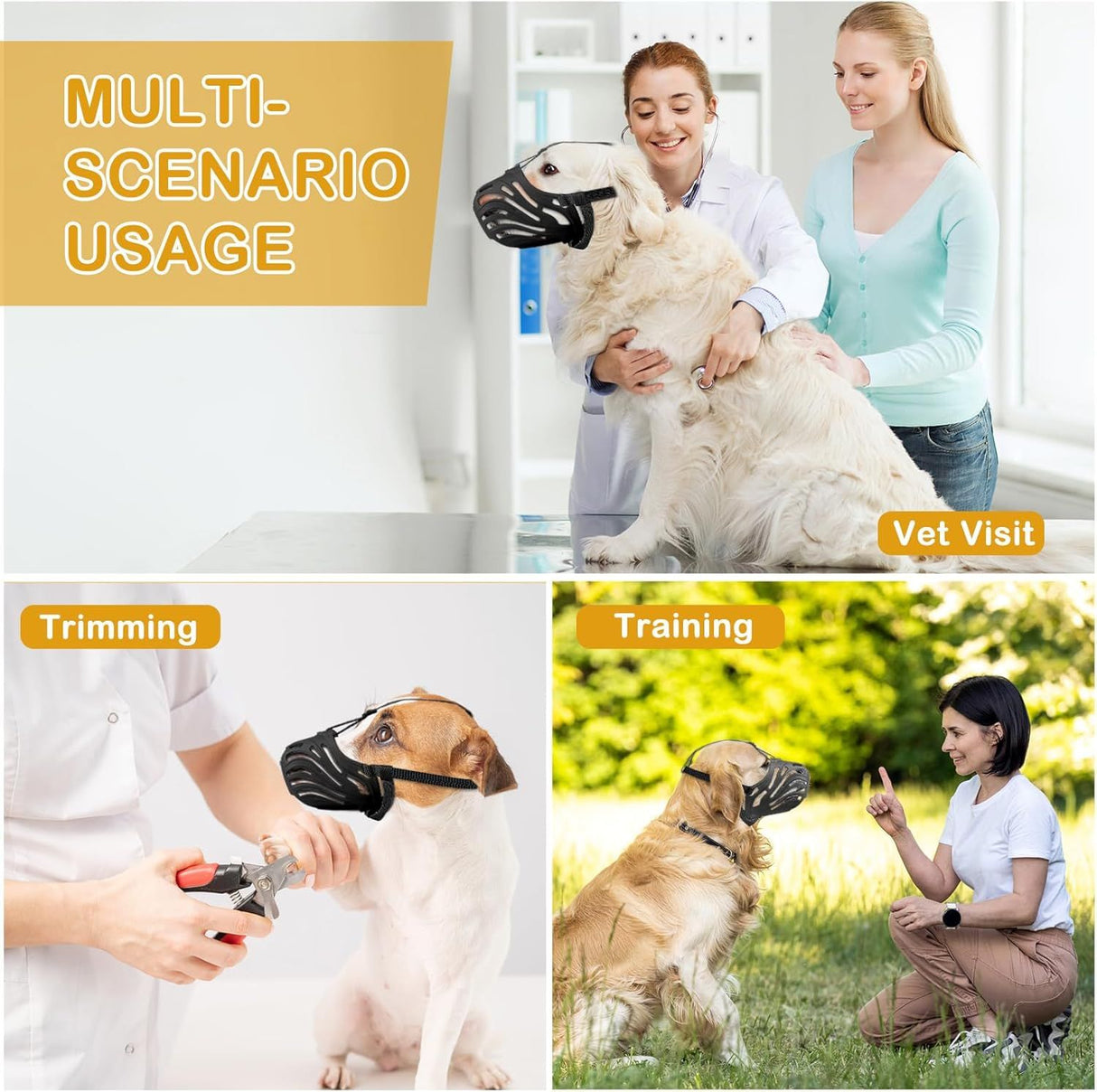 Dog Muzzle, Soft Breathable Dog Muzzles Suitable Dogs, Adjustable Basket Muzzles Prevents Chewing and Biting for Grooming Trimming Training(L)