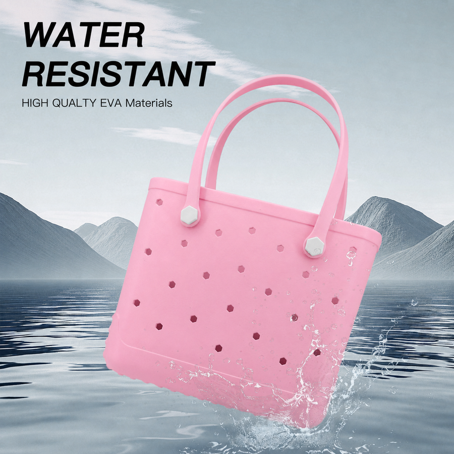 Waterproof Hexagon Mesh Beach Bag - Large Capacity Travel Storage Tote for Swimwear Towel Sunglasses - Pink Medium 37x32x13cm