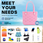 Waterproof Hexagon Mesh Beach Bag - Large Capacity Travel Storage Tote for Swimwear Towel Sunglasses - Pink Medium 37x32x13cm