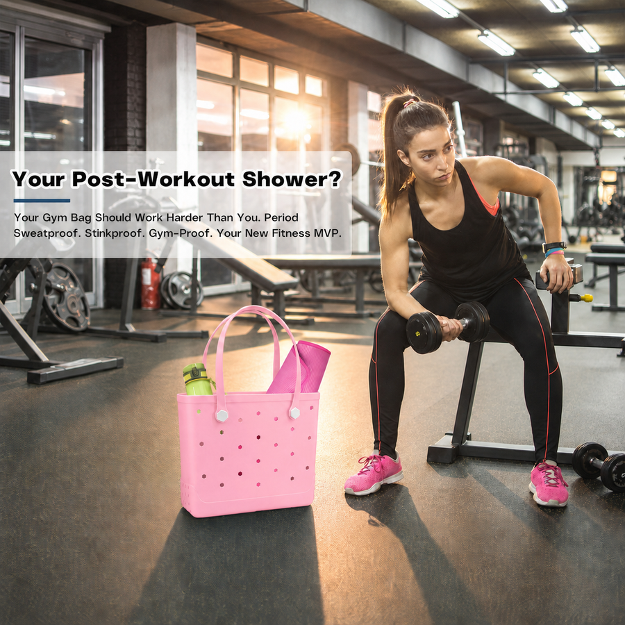 Waterproof Hexagon Mesh Beach Bag - Large Capacity Travel Storage Tote for Swimwear Towel Sunglasses - Pink Medium 37x32x13cm