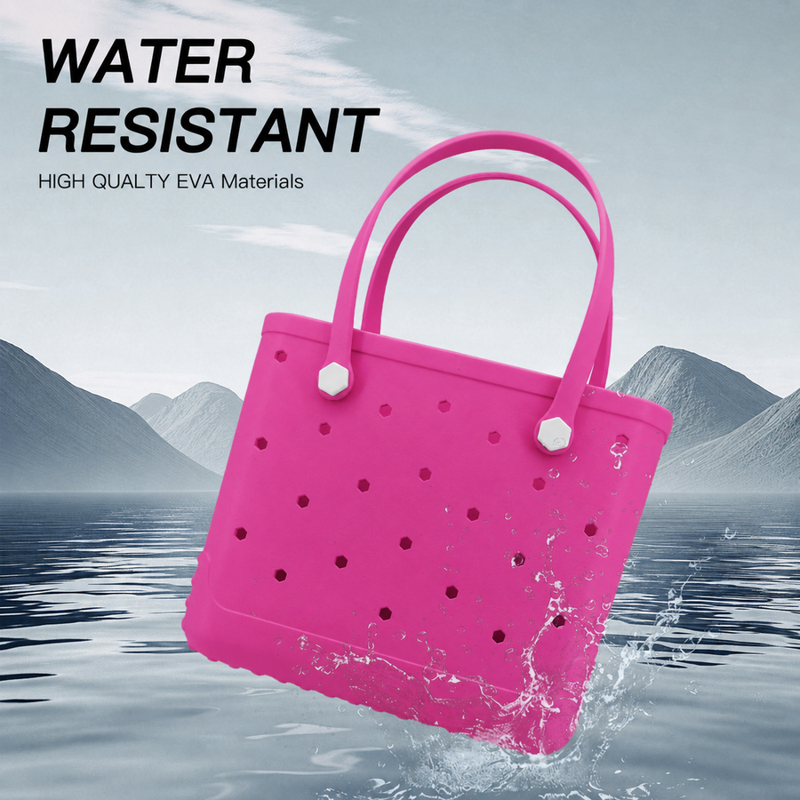 Waterproof Hexagon Mesh Beach Bag - Large Capacity Travel Storage Tote for Swimwear Towel Sunglasses - Rose Red Medium 37x32x13cm