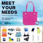 Waterproof Hexagon Mesh Beach Bag - Large Capacity Travel Storage Tote for Swimwear Towel Sunglasses - Rose Red Medium 37x32x13cm