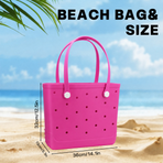 Waterproof Hexagon Mesh Beach Bag - Large Capacity Travel Storage Tote for Swimwear Towel Sunglasses - Rose Red Medium 37x32x13cm