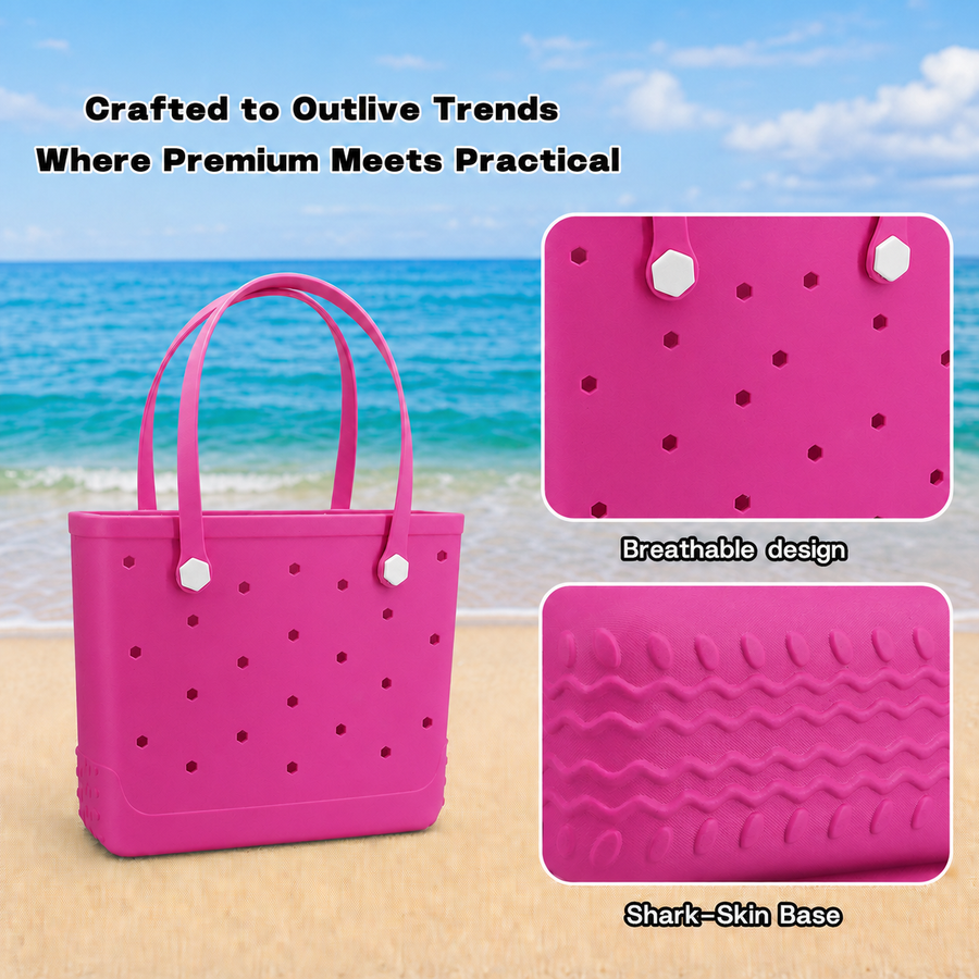 Waterproof Hexagon Mesh Beach Bag - Large Capacity Travel Storage Tote for Swimwear Towel Sunglasses - Rose Red Medium 37x32x13cm