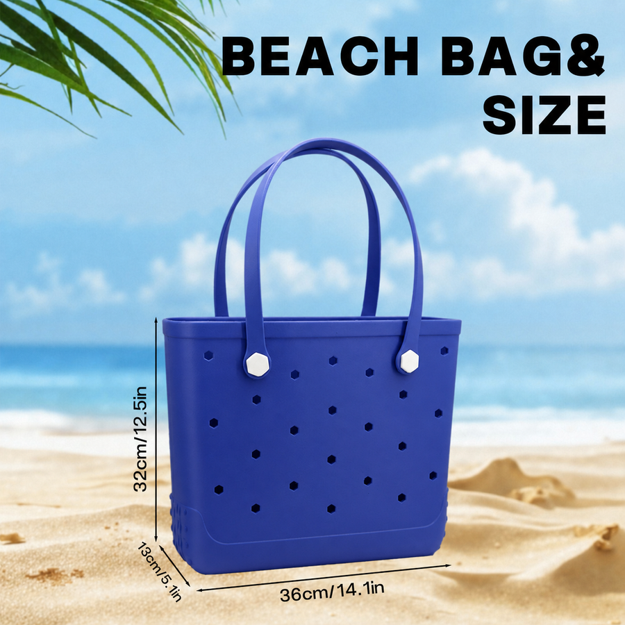 Waterproof Hexagon Mesh Beach Bag - Large Capacity Travel Storage Tote for Swimwear Towel Sunglasses - Royal Blue Medium 37x32x13cm
