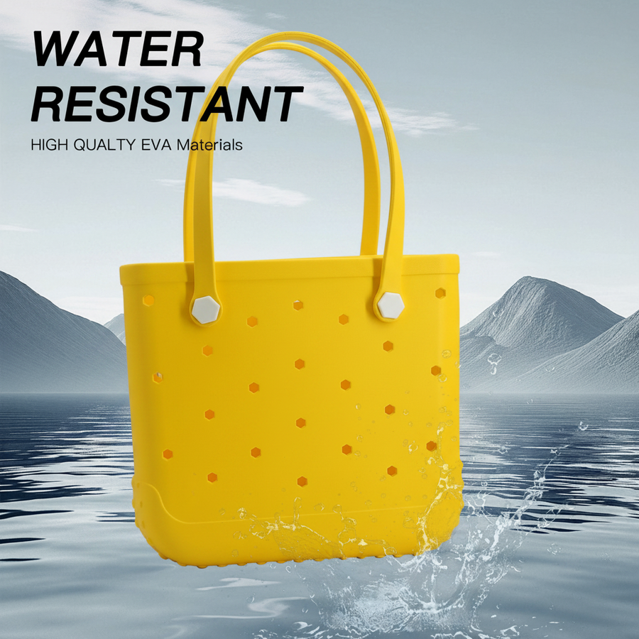 Waterproof Hexagon Mesh Beach Bag - Large Capacity Travel Storage Tote for Swimwear Towel Sunglasses - Yellow Medium 37x32x13cm