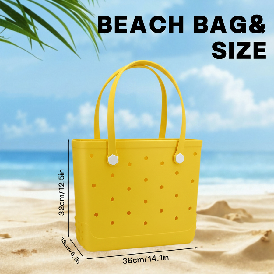 Waterproof Hexagon Mesh Beach Bag - Large Capacity Travel Storage Tote for Swimwear Towel Sunglasses - Yellow Medium 37x32x13cm