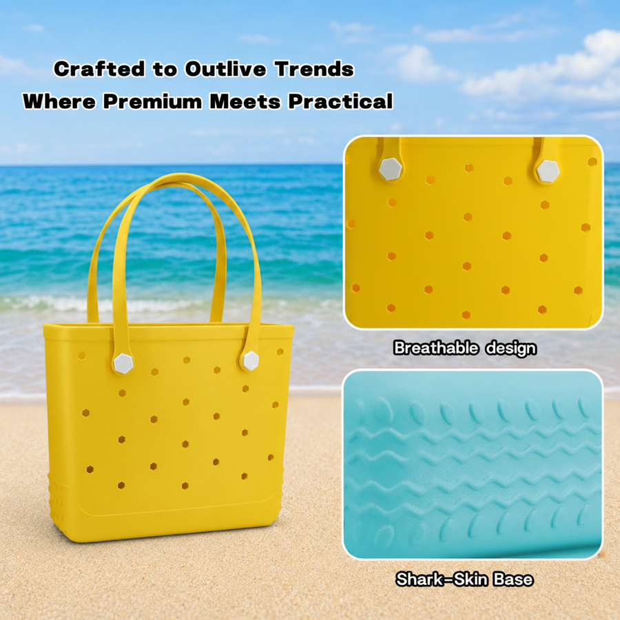 Waterproof Hexagon Mesh Beach Bag - Large Capacity Travel Storage Tote for Swimwear Towel Sunglasses - Yellow Medium 37x32x13cm