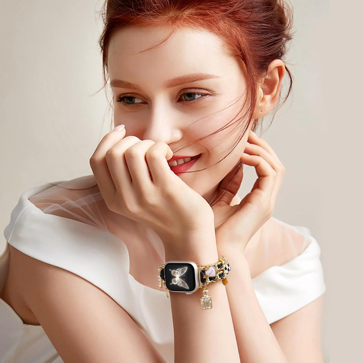 Stylish Metal Band Compatible with Apple Watch Bands for Women 40mm 38mm 41mm 44mm 42mm 45mm 46mm,Pretty Chain Strap with Apple Watch Accessories Charms for iWatch Series 11 10 9 8 7 6 5 4 3 2 1 SE
