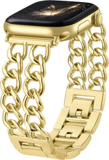 Gold Band Compatible with Apple Watch Bands for Women 40mm 42mm 38mm 41mm 44mm 45mm 46mm, Adjustable Metal Chain Link Bracelet Accessories for iWatch Band Series 11 10 9 8 7 6 5 4 3 2 1(No Case) - Front View